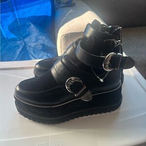 Killstar Black Platform Boots with Silver Buckles